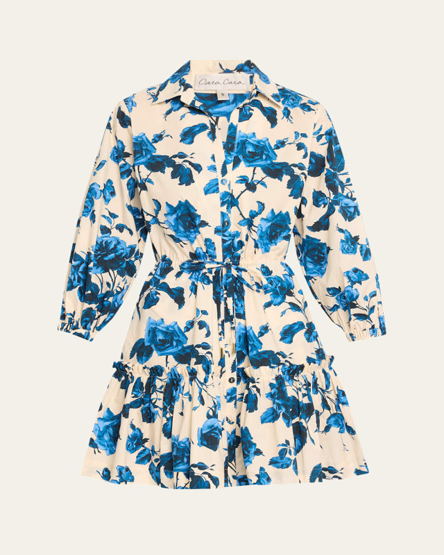 Robin Puff-Sleeve Floral Poplin Mini Dress